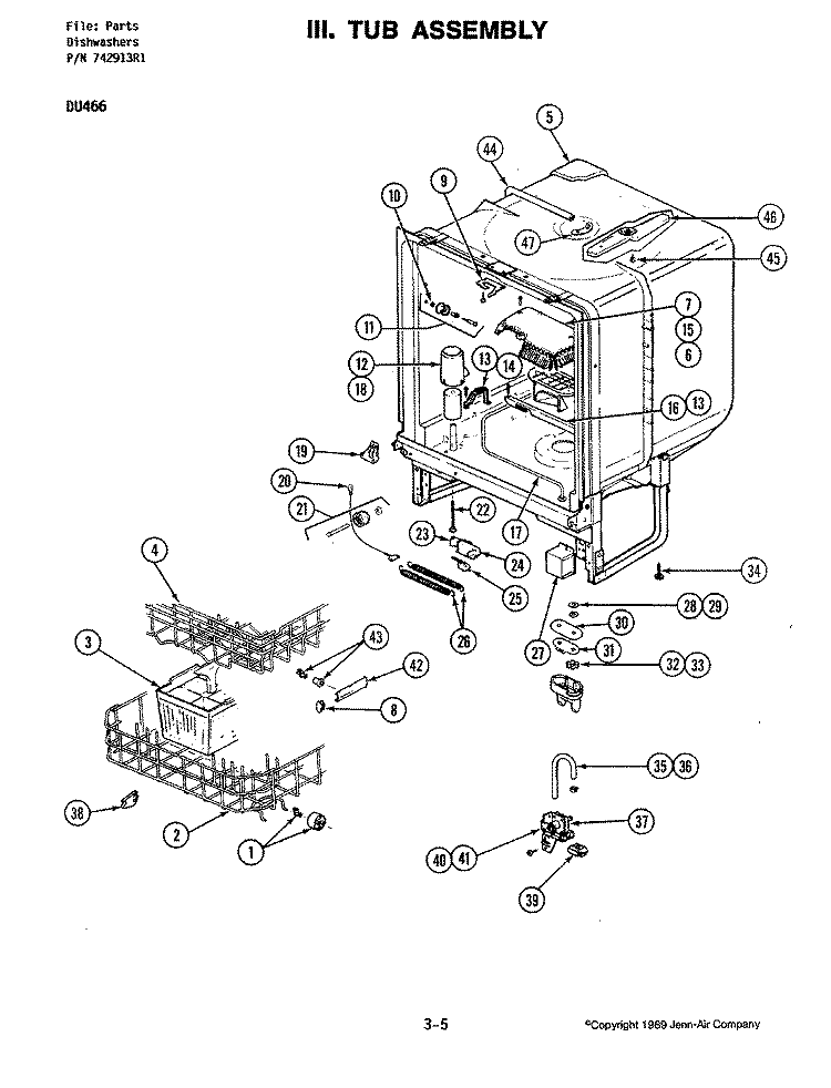 TUB ASSEMBLY (DU466W - 01 / 02) Diagram and Parts List for DU466W  Jenn-Air Dishwasher
