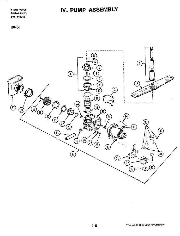 PUMP ASSEMBLY (DU466W - 01 / 02) Diagram and Parts List for DU466W  Jenn-Air Dishwasher
