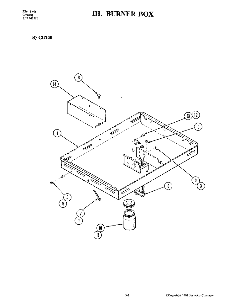 BURNER BOX (CU240) Diagram and Parts List for CU240  Jenn-Air Cooktop