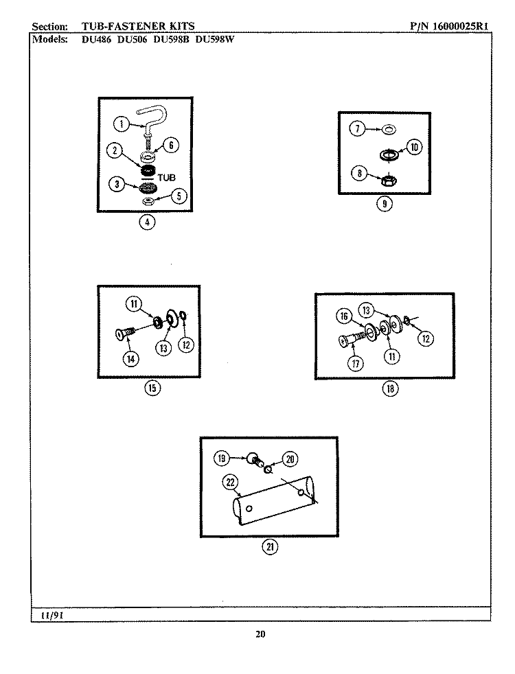 TUB FASTENER KIT Diagram and Parts List for DU486  Jenn-Air Dishwasher