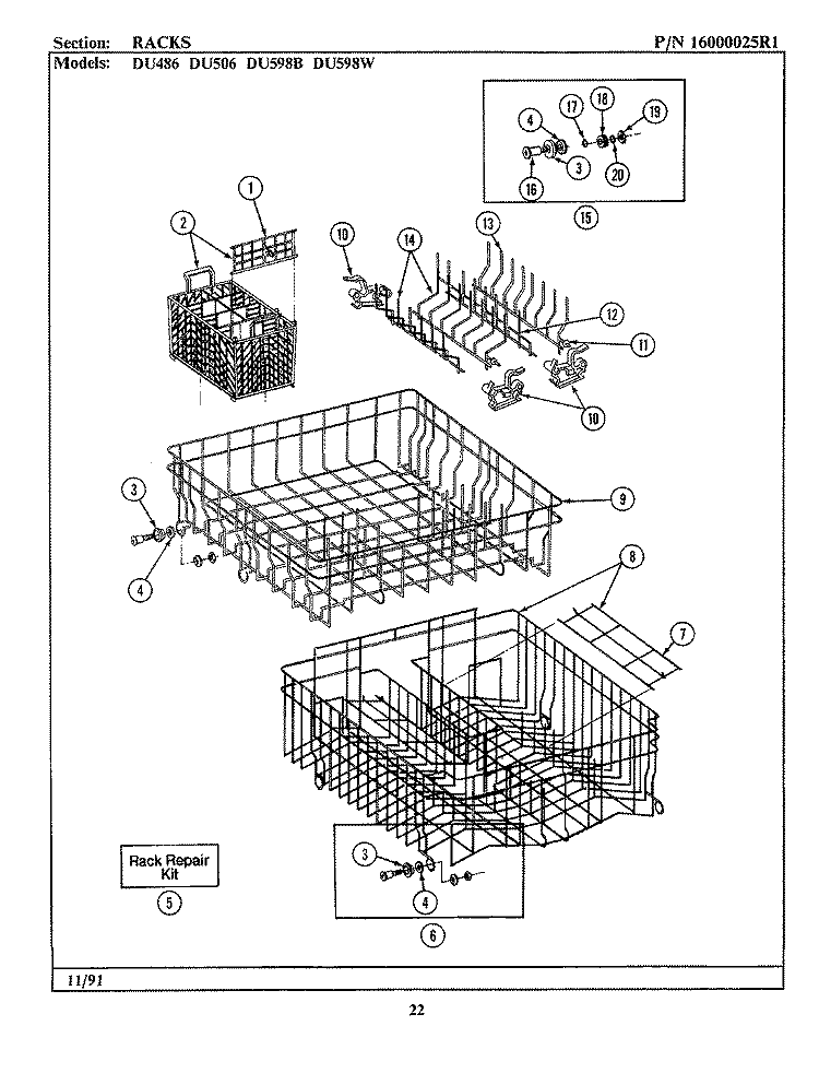 RACKS Diagram and Parts List for DU486  Jenn-Air Dishwasher