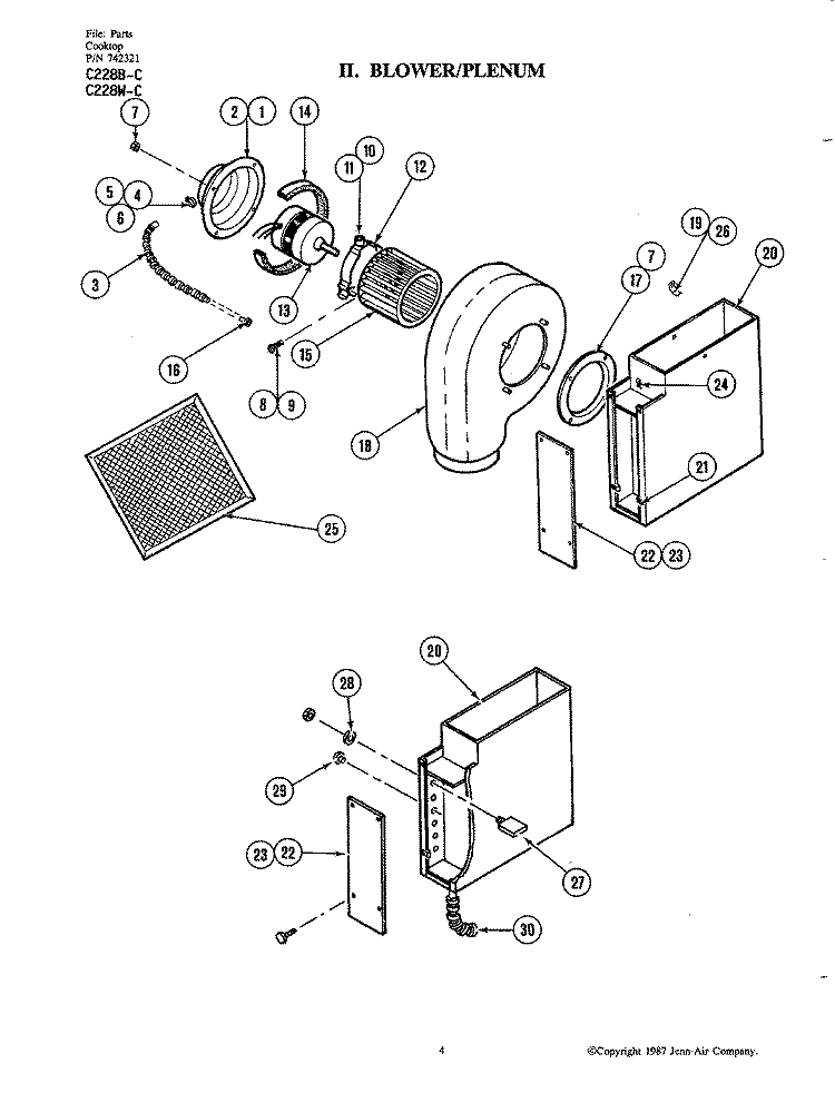 BLOWER PLENUM Diagram and Parts List for C228B-C  Jenn-Air Cooktop