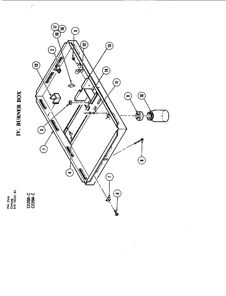 BURNER BOX Diagram and Parts List for C228B-C  Jenn-Air Cooktop