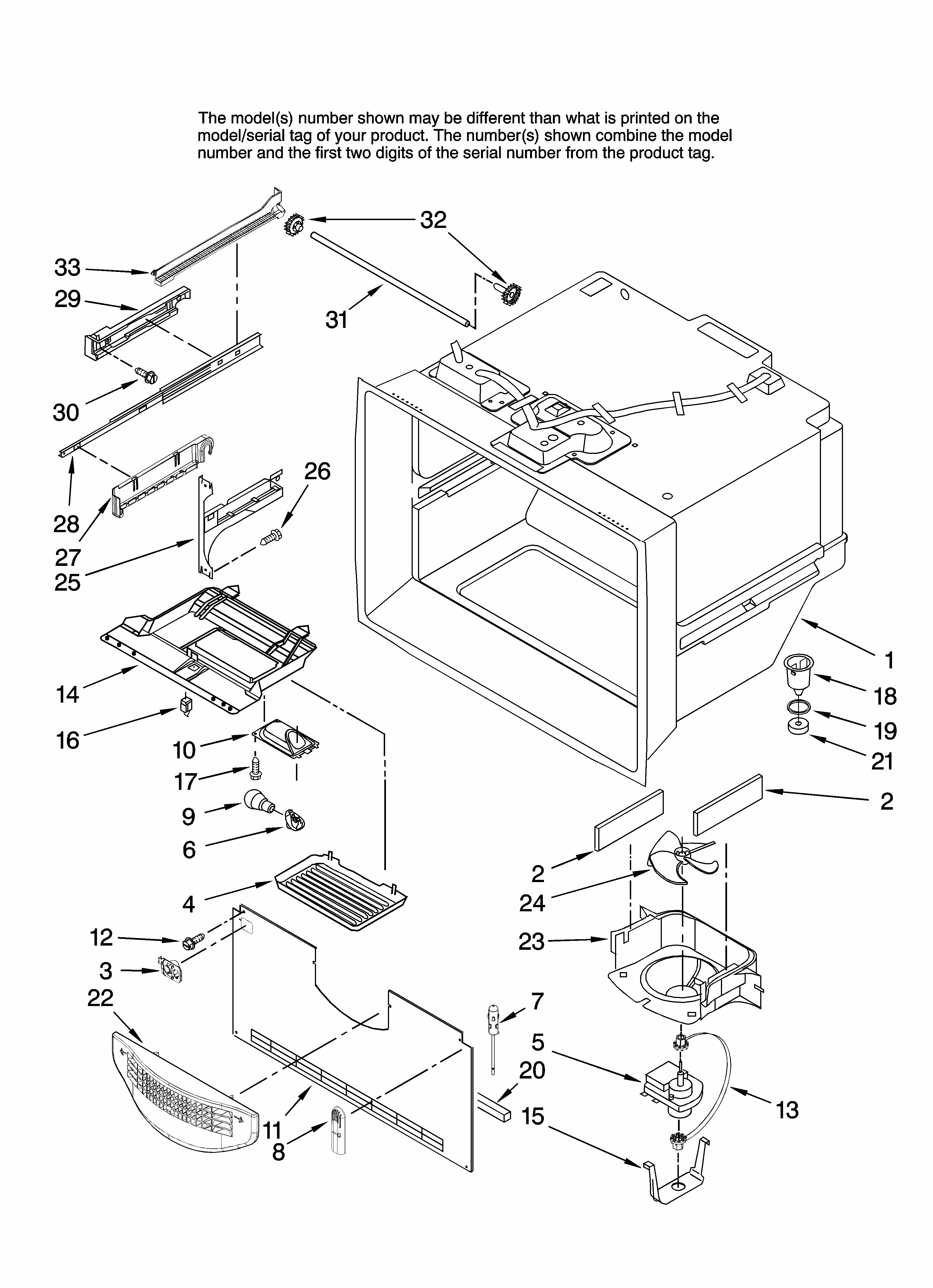 Freezer Liner Parts Diagram and Parts List for MFF2558KES12  Maytag Refrigerator
