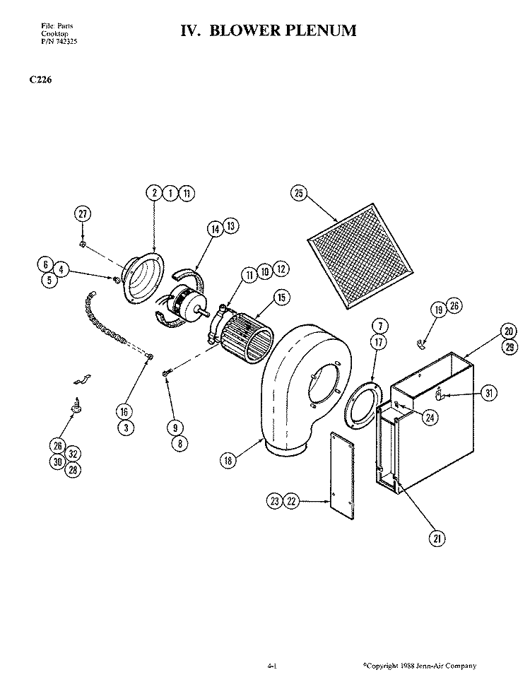 BLOWER PLENUM (C226) Diagram and Parts List for C226  Jenn-Air Cooktop