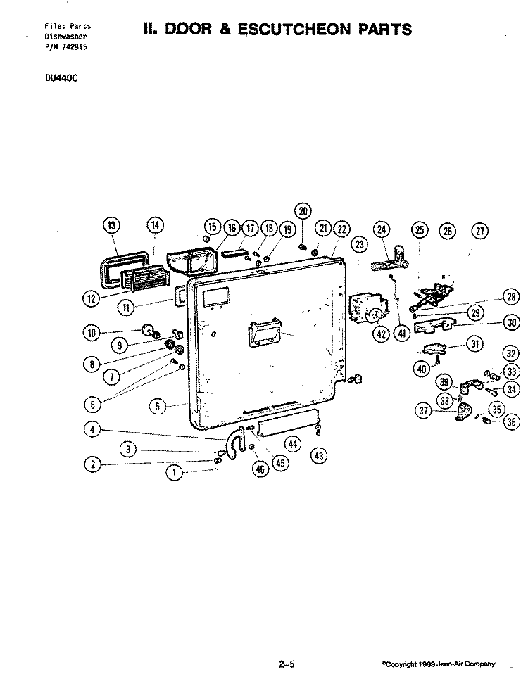 DOOR & ESCUTCHEON Diagram and Parts List for DU440-C  Jenn-Air Dishwasher