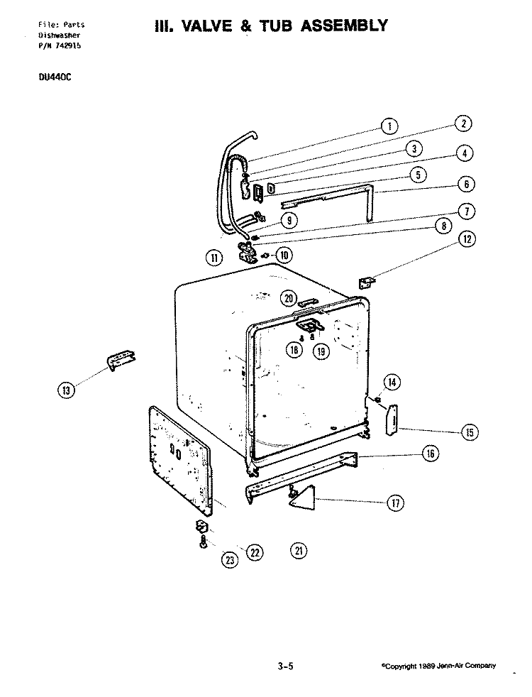 TUB ASSEMBLY Diagram and Parts List for DU440-C  Jenn-Air Dishwasher