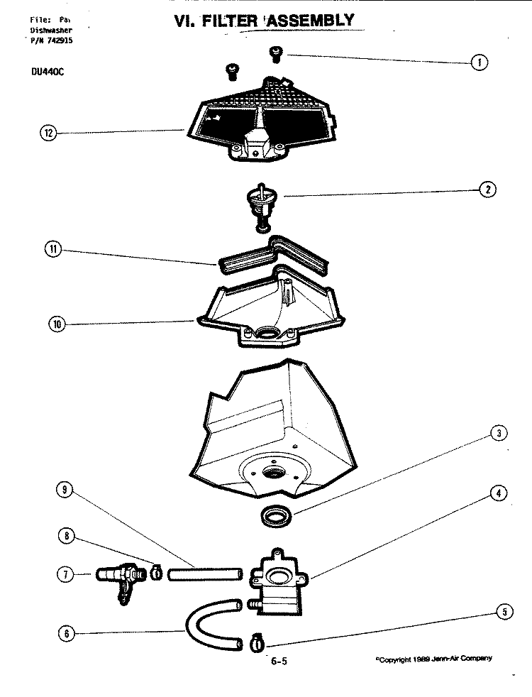 FILTER ASSEMBLY Diagram and Parts List for DU440-C  Jenn-Air Dishwasher