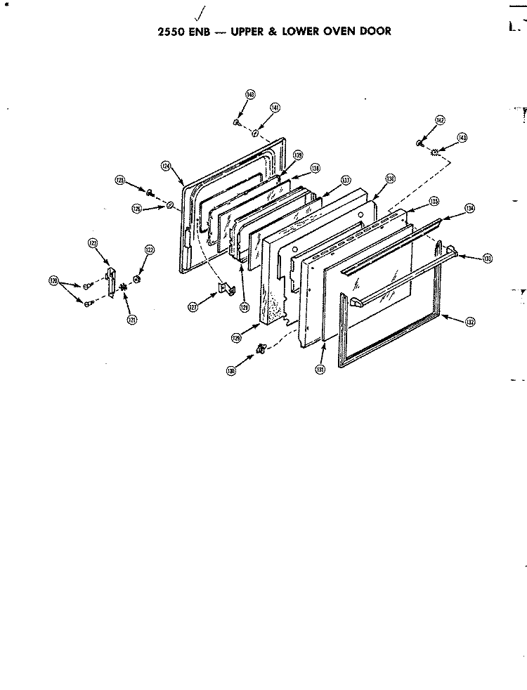 OVEN DOOR (UPPER & LOWER) Diagram and Parts List for 2550ENB  Jenn-Air Wall Oven