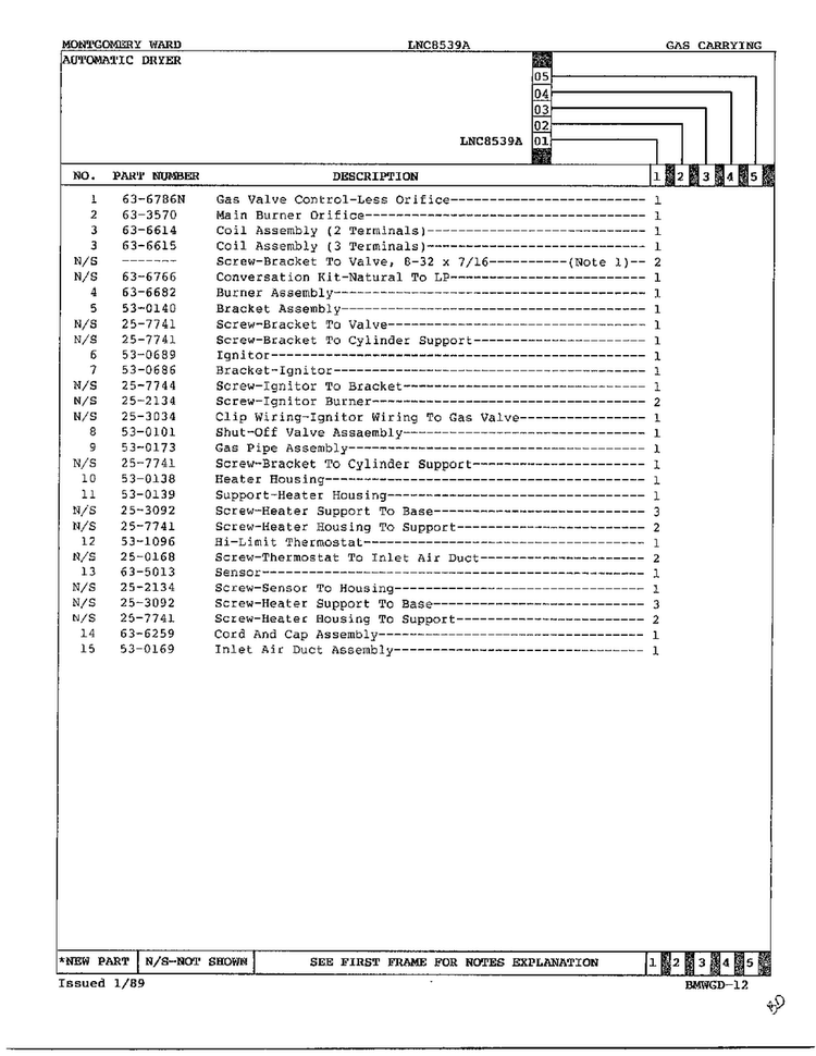 Automatic Dryer-gas Carrying Page 2 Diagram and Parts List for 8539A  Norge Dryer