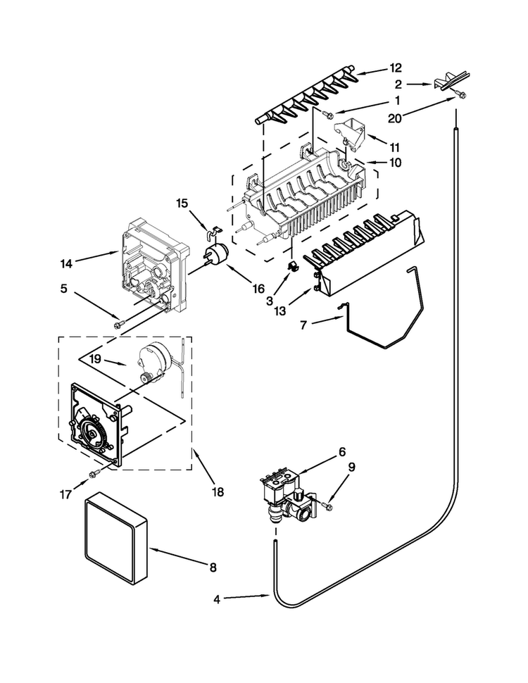 Ice Maker Diagram and Parts List for MSF22D4XAM00  Maytag Refrigerator