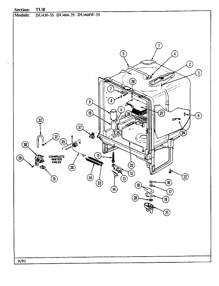 TUB Diagram and Parts List for DU466W-35  Jenn-Air Dishwasher