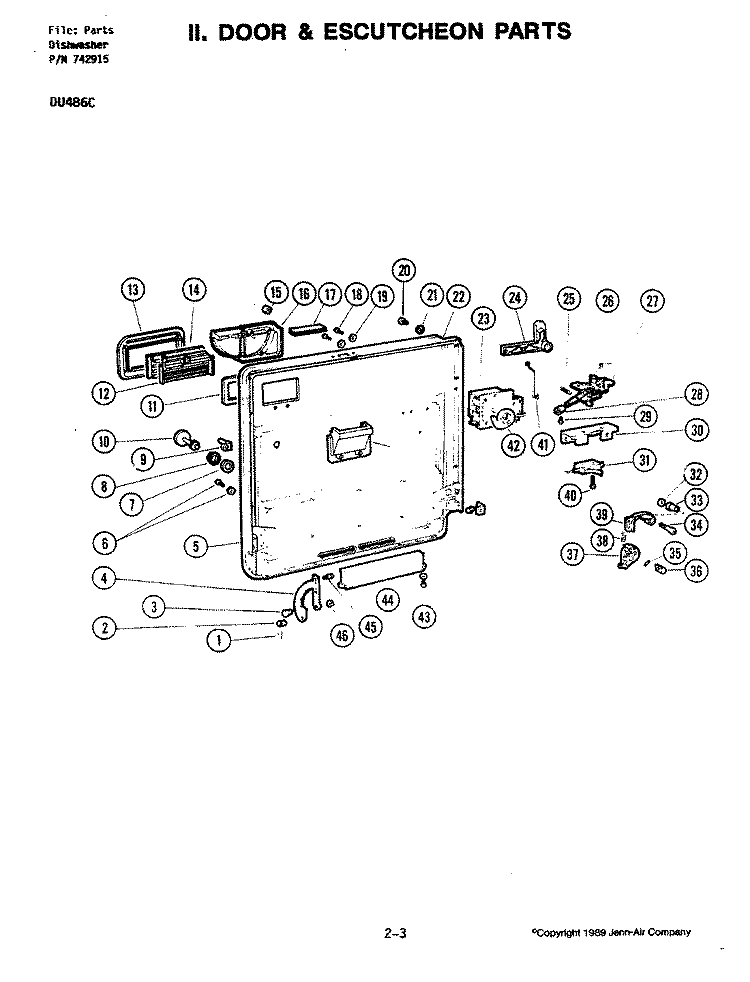 DOOR ASSEMBLY Diagram and Parts List for DU486-C  Jenn-Air Dishwasher