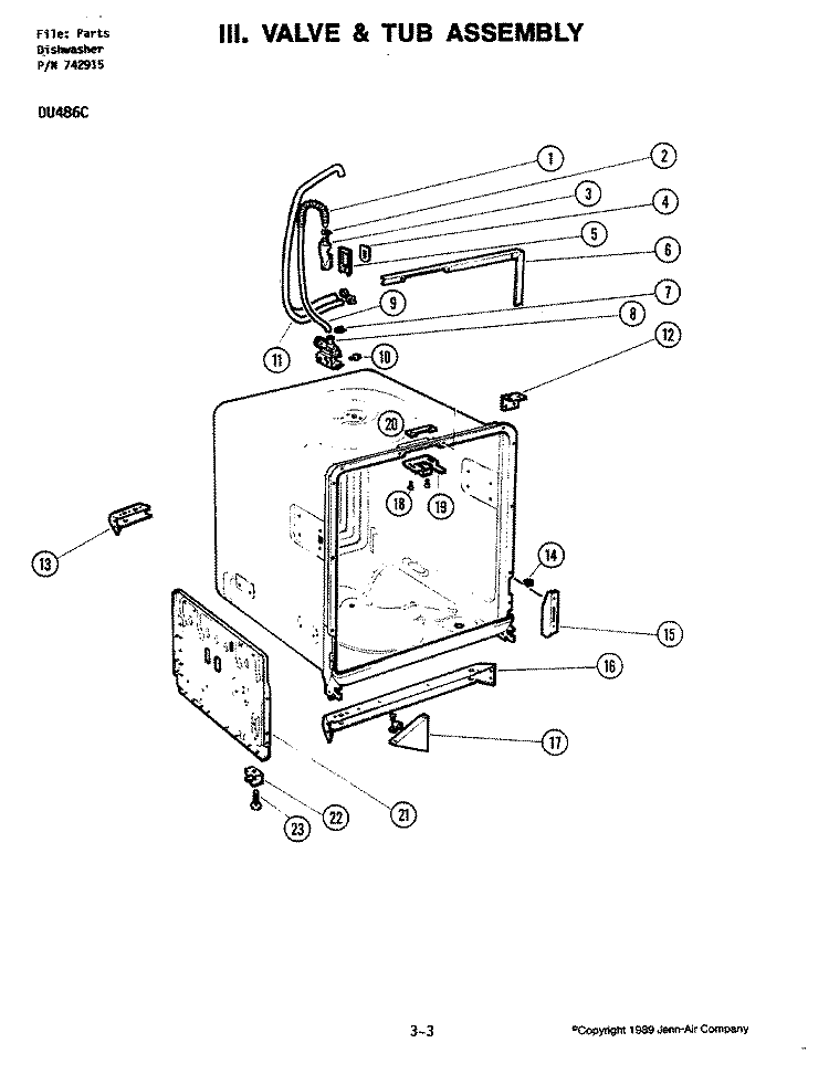 TUB ASSEMBLY Diagram and Parts List for DU486-C  Jenn-Air Dishwasher