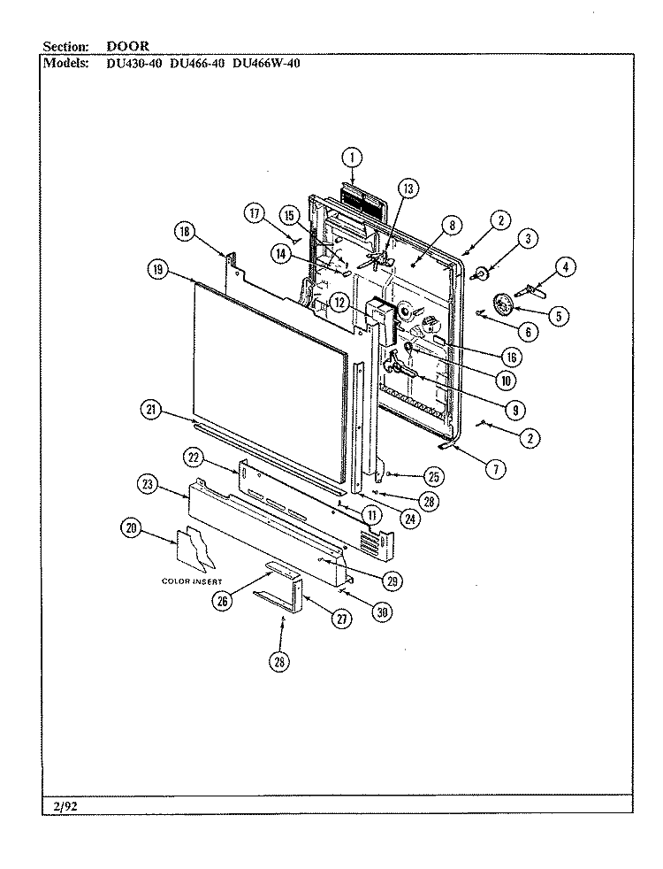 DOOR Diagram and Parts List for DU466W-40  Jenn-Air Dishwasher