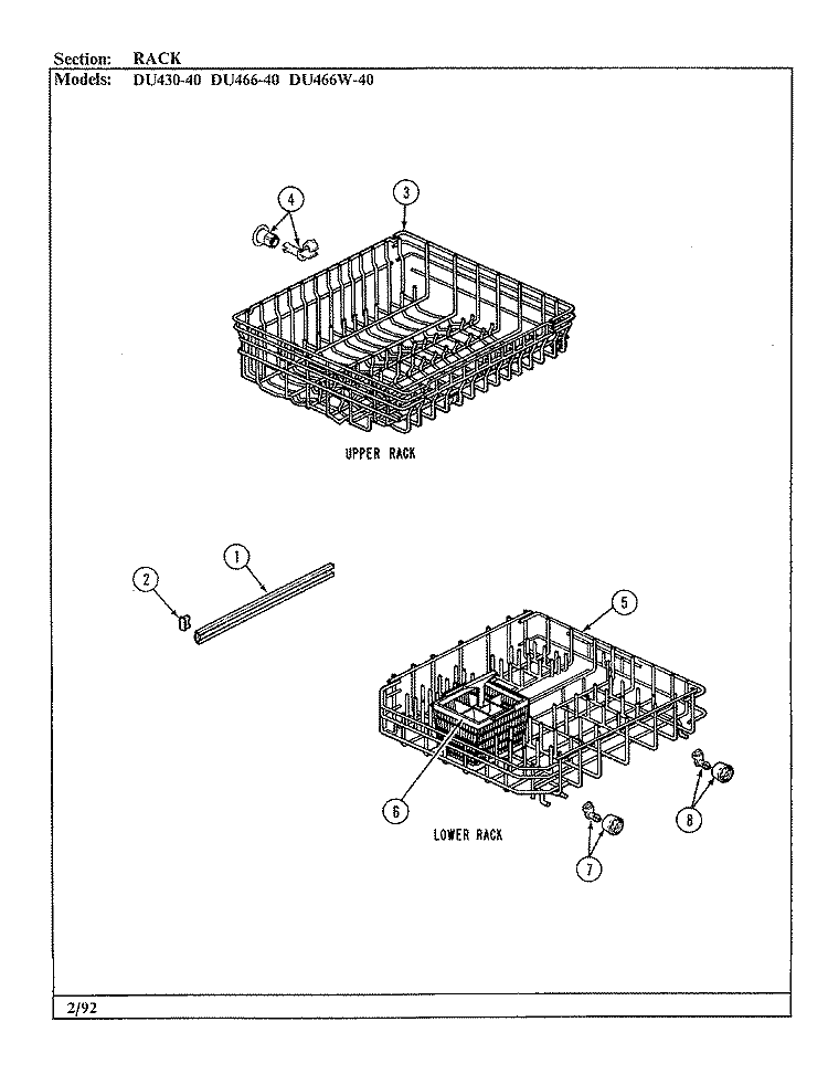 RACK Diagram and Parts List for DU466W-40  Jenn-Air Dishwasher