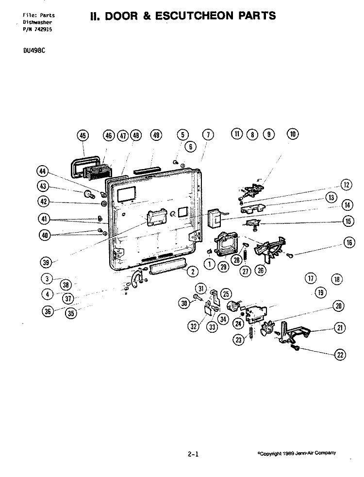 DOOR ASSEMBLY Diagram and Parts List for DU498-C  Jenn-Air Dishwasher