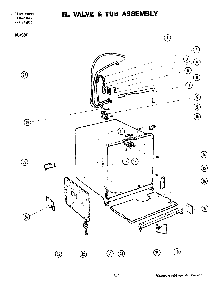 VALVE ASSEMBLY Diagram and Parts List for DU498-C  Jenn-Air Dishwasher