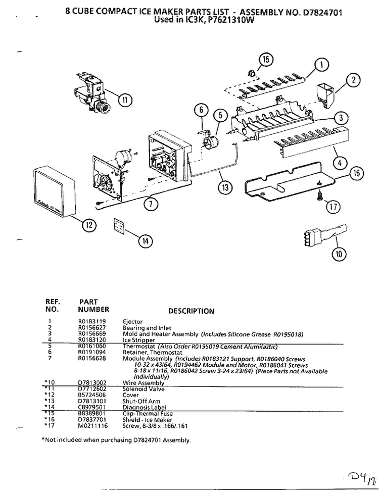 8 Cube Compact Ice Maker Diagram and Parts List for TC22N-P116205W  Amana Refrigerator