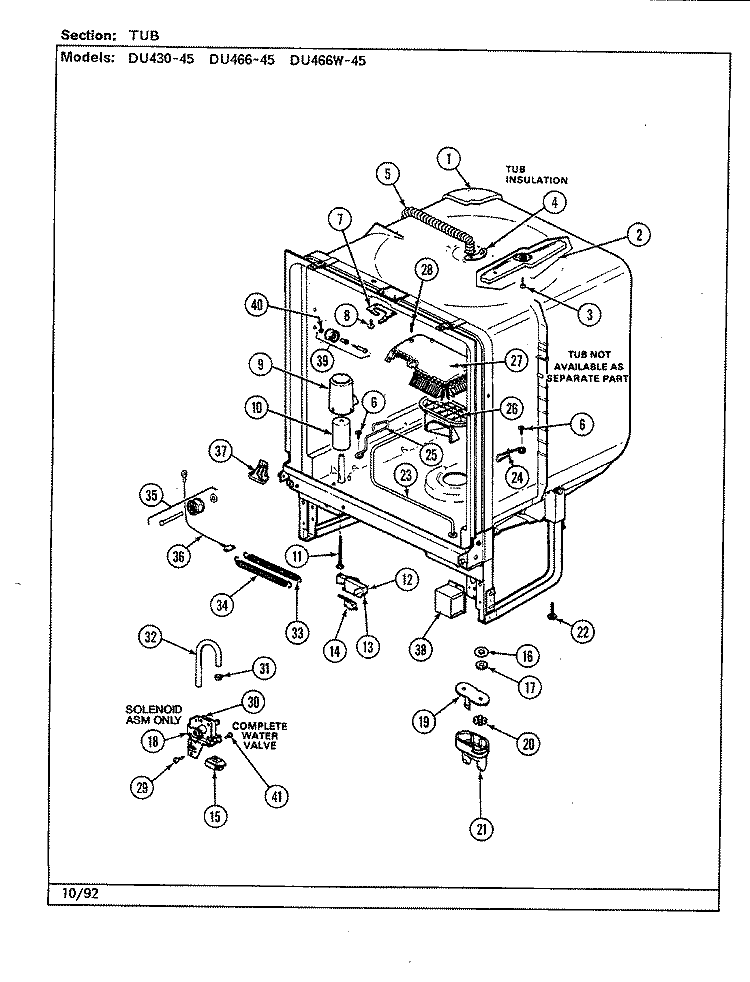 TUB Diagram and Parts List for DU466-45  Jenn-Air Dishwasher