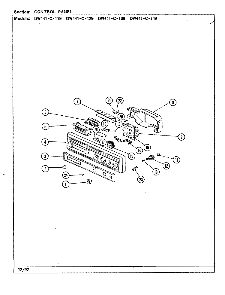 CONTROL PANEL Diagram and Parts List for DW441C119  Jenn-Air Dishwasher