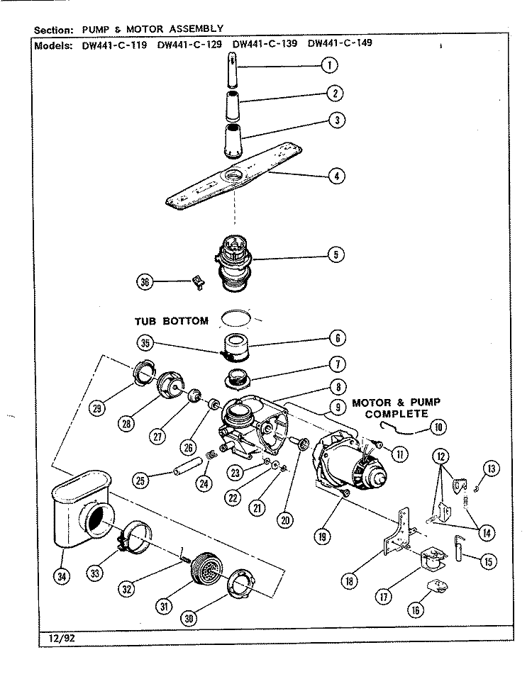 PUMP ASSEMBLY Diagram and Parts List for DW441C119  Jenn-Air Dishwasher