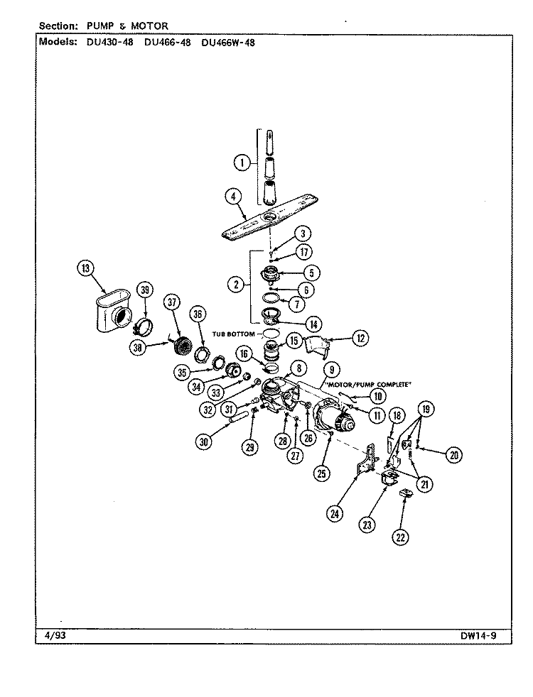 PUMP ASSEMBLY Diagram and Parts List for DU466W-48  Jenn-Air Dishwasher