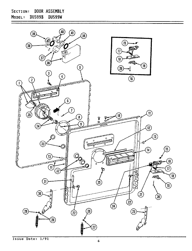 DOOR ASSEMBLY Diagram and Parts List for DU599W  Jenn-Air Dishwasher