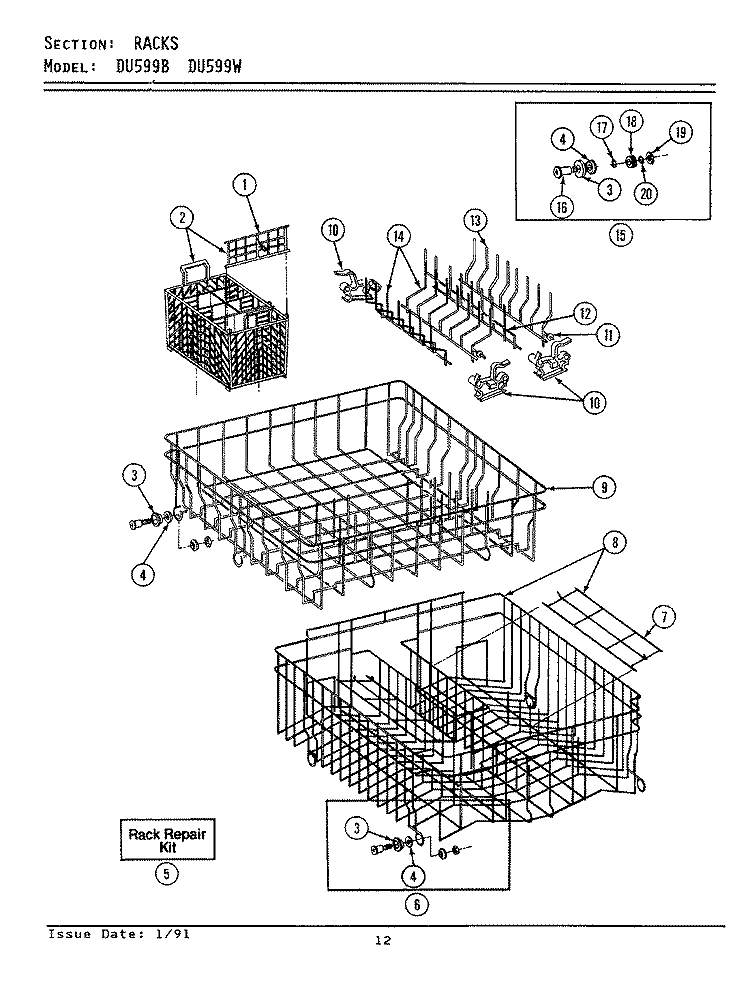 RACKS Diagram and Parts List for DU599W  Jenn-Air Dishwasher