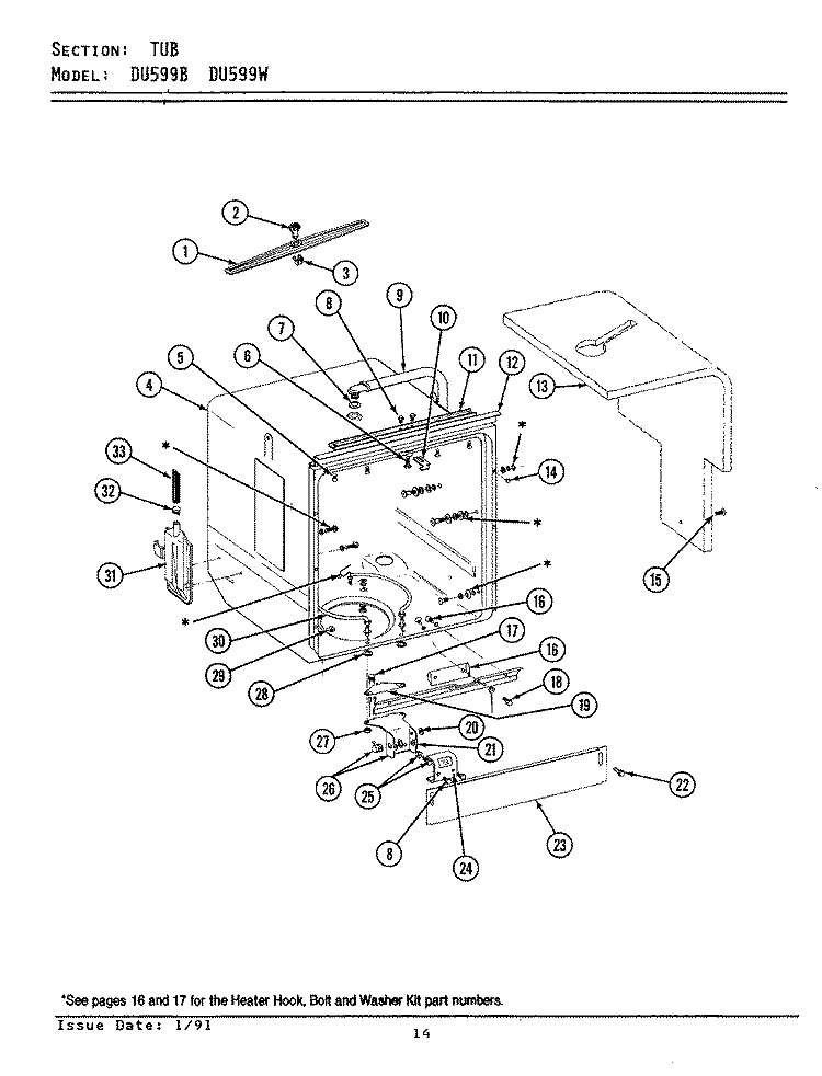 TUB Diagram and Parts List for DU599W  Jenn-Air Dishwasher