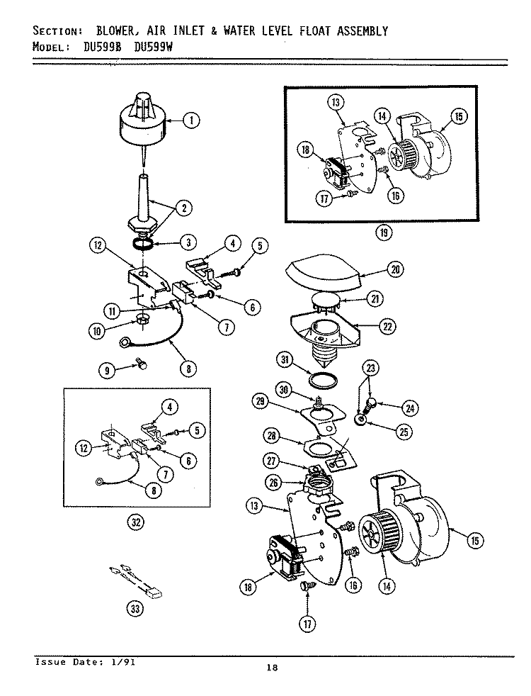 BLOWER ASSEMBLY Diagram and Parts List for DU599W  Jenn-Air Dishwasher
