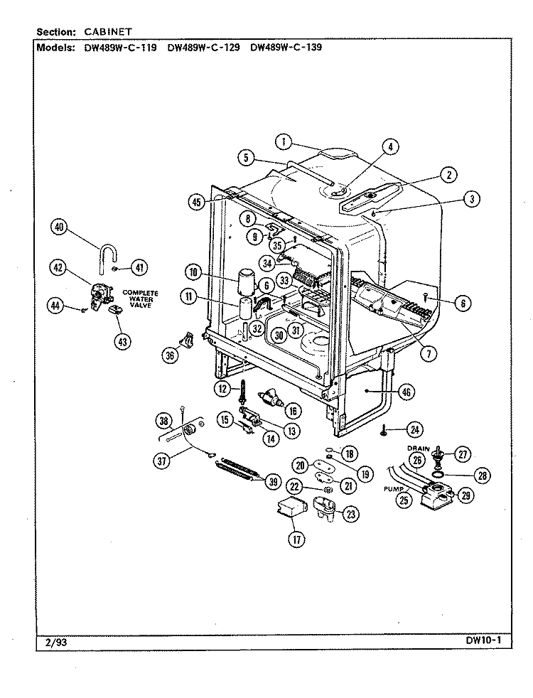CABINET (DW489WC119, 129, 139) Diagram and Parts List for DW489WC139  Jenn-Air Dishwasher