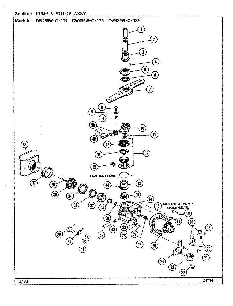 PUMP & MOTOR ASSY (DW489WC119, 129, 139) Diagram and Parts List for DW489WC139  Jenn-Air Dishwasher