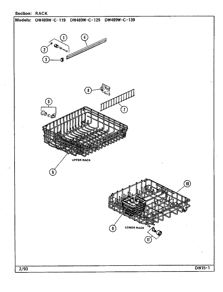 RACK (DW489WC119, 129, 139) Diagram and Parts List for DW489WC139  Jenn-Air Dishwasher