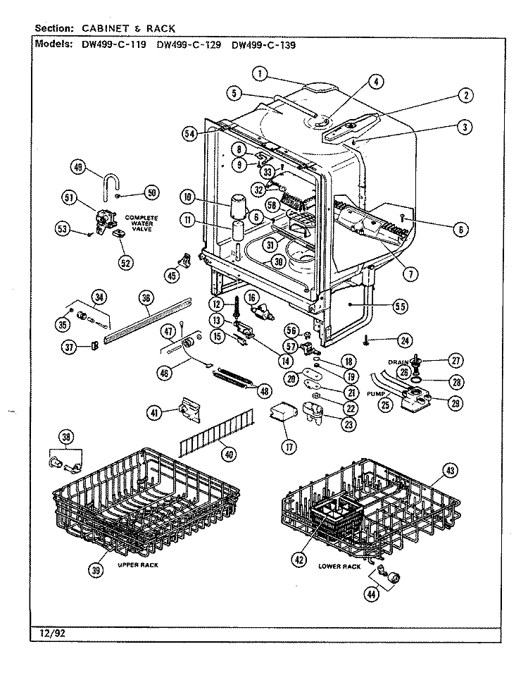 RACK ASSEMBLY Diagram and Parts List for DW499C119  Jenn-Air Dishwasher