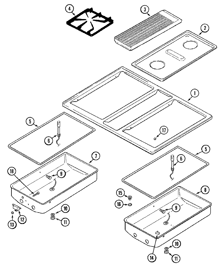 TOP ASSEMBLY Diagram and Parts List for CG205W  Jenn-Air Cooktop