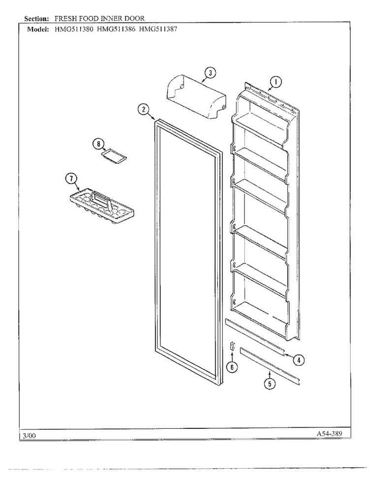 Fresh Food Inner Door Diagram and Parts List for HMG511387  Admiral Refrigerator