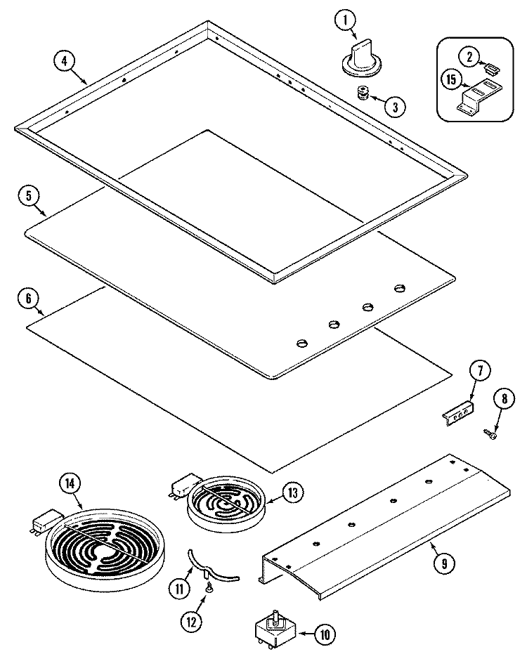TOP ASSEMBLY Diagram and Parts List for CCR466B  Jenn-Air Cooktop