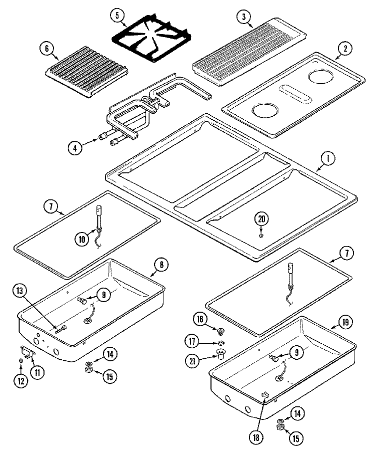 TOP ASSEMBLY Diagram and Parts List for CG206B-E  Jenn-Air Cooktop