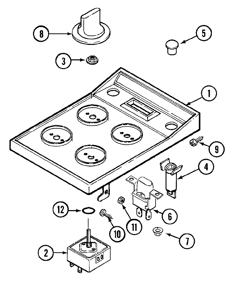 CONTROL PANEL Diagram and Parts List for C238B-C  Jenn-Air Cooktop