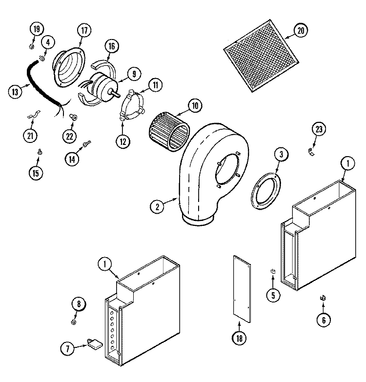 BLOWER PLENUM Diagram and Parts List for C238B-C  Jenn-Air Cooktop