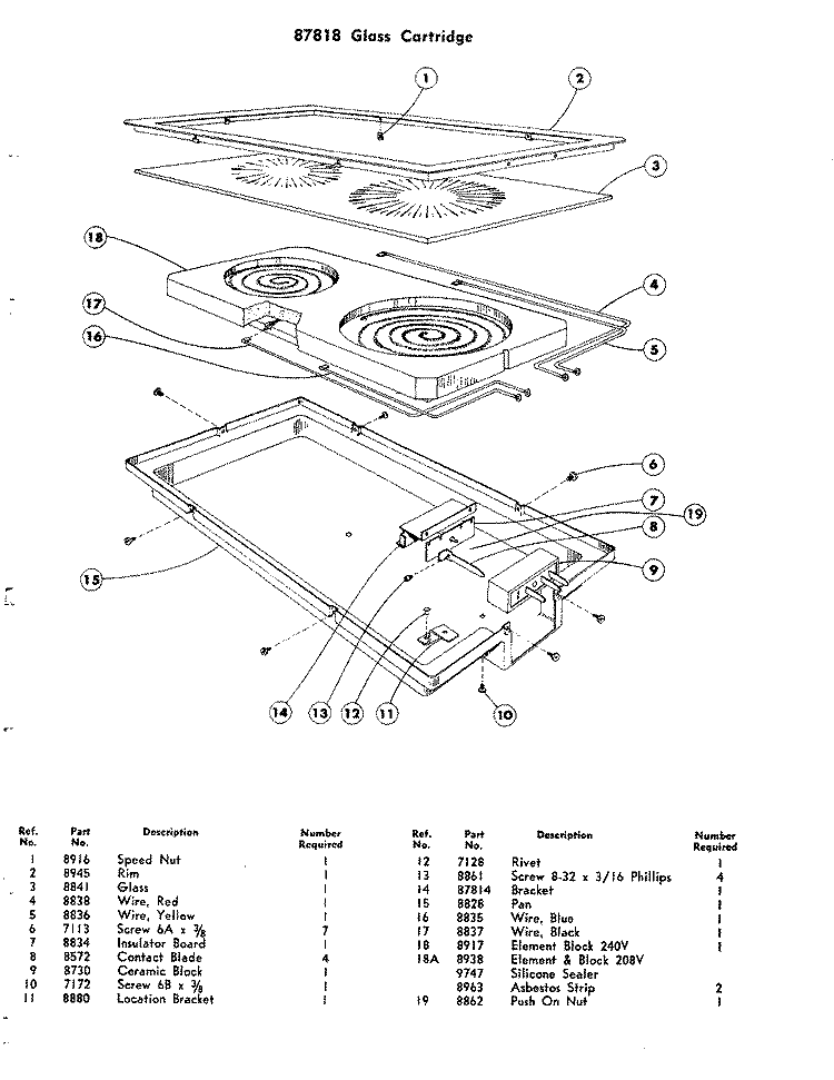 GLASS CARTRIDGE Diagram and Parts List for 87848  Jenn-Air Cooktop