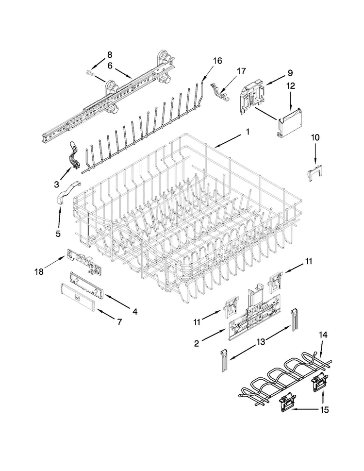 Upper Rack And Track Parts Diagram and Parts List for JDB8700AWS2  Jenn-Air Dishwasher