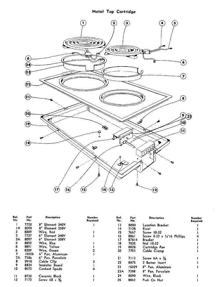 METAL TOP CARTRIDGE Diagram and Parts List for 87848  Jenn-Air Cooktop