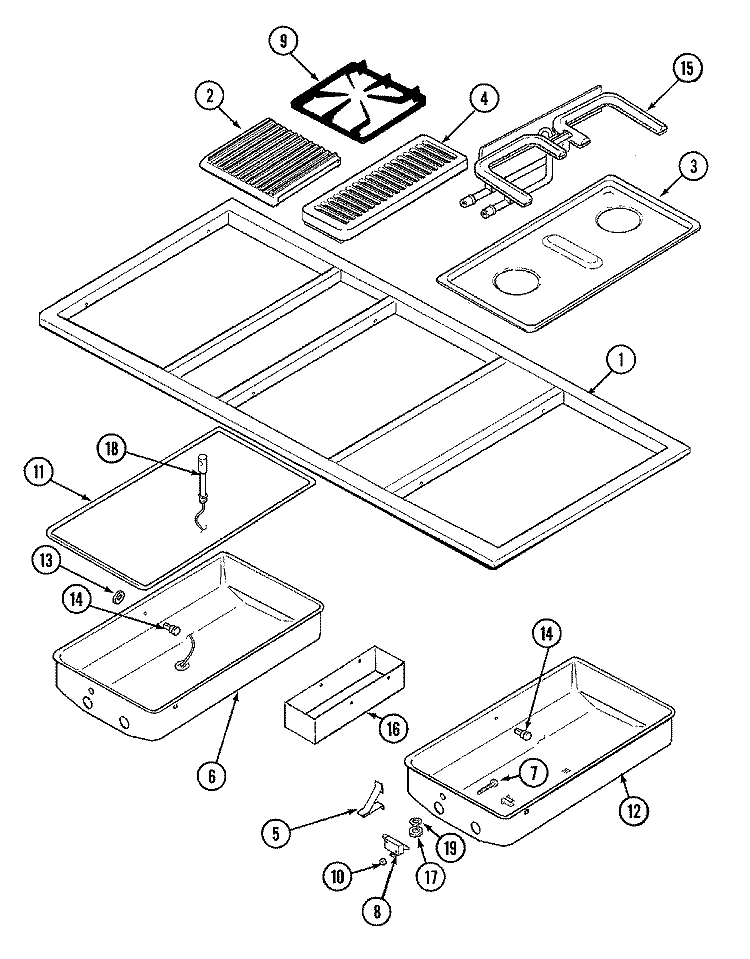 TOP ASSEMBLY Diagram and Parts List for CVG4380W  Jenn-Air Cooktop