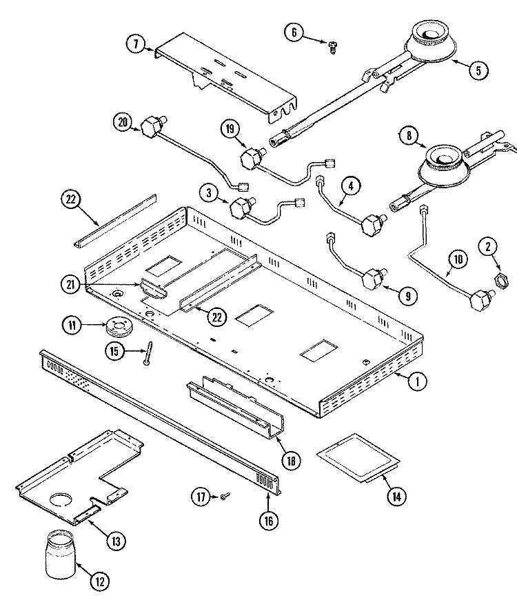 BODY Diagram and Parts List for CVG4380W  Jenn-Air Cooktop