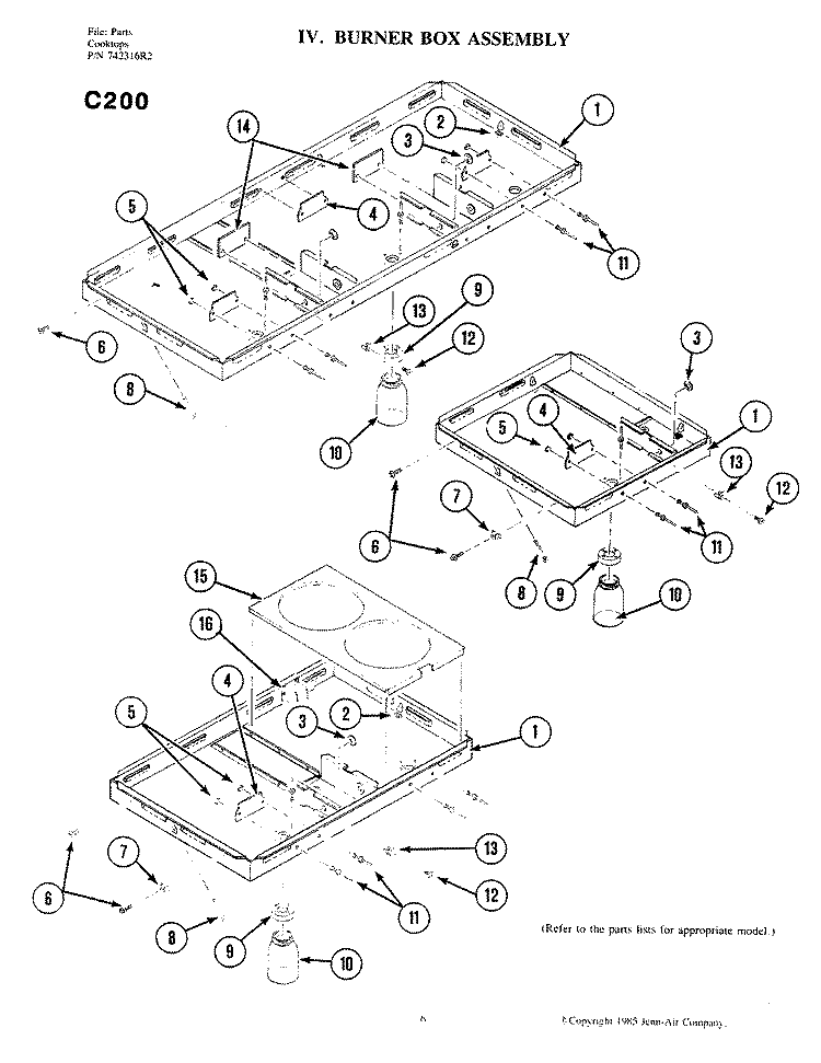 BURNER BOX ASSEMBLY Diagram and Parts List for C200  Jenn-Air Cooktop