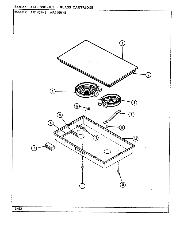 ACCESSORIES (GLASS CARTRIDGE) Diagram and Parts List for AR140B-8  Jenn-Air Wall Oven