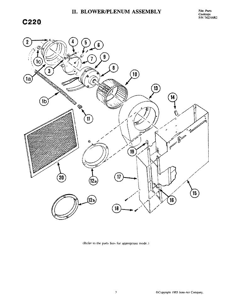 BLOWER ASSEMBLY Diagram and Parts List for C220  Jenn-Air Cooktop