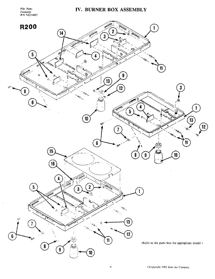 BURNER BOX ASSEMBLY Diagram and Parts List for R200  Jenn-Air Cooktop